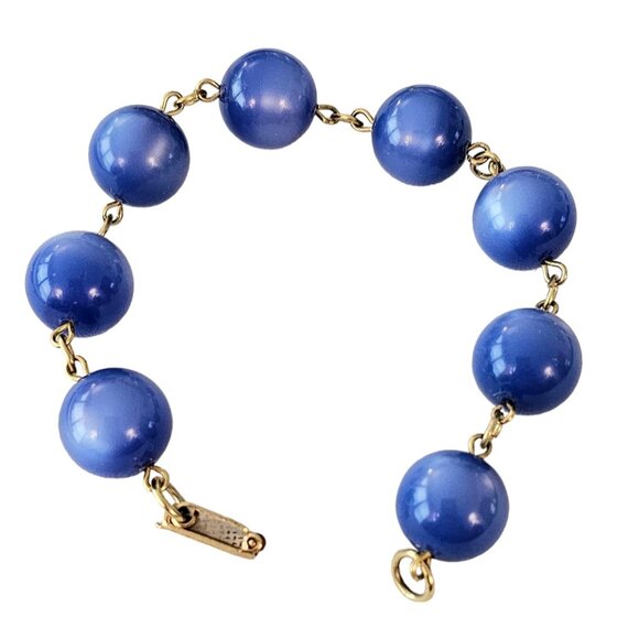 Gold Tone Vintage Round Lucite Moonstone Bead Bracelet 8" Long, L147 - Picture 1 of 7